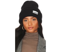 Ganni BEANIE STRUCTURED RIB in Black.