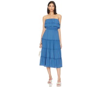 1. STATE TRÄGERLOSES, GESTUFTES MAXIKLEID MIT RÜSCHEN in Blue