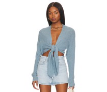 Autumn Cashmere GERIPPTER CARDIGAN TIE FRONT in Slate