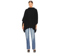 Vince Funnel Neck Boiled Cashmere Knit Poncho in Black.