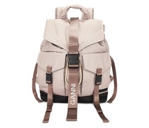 Ganni Recycled Tech Backpack in Taupe.