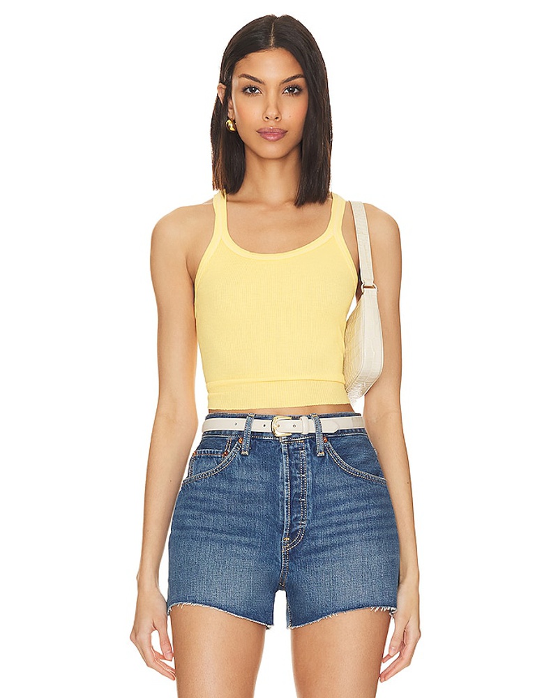 RE/DONE Damen RE/DONE OBERTEIL CROPPED RIBBED TANK in Yellow