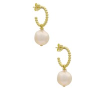 By Adina Eden Dangling Pearl Hoop Earring in Ivory.
