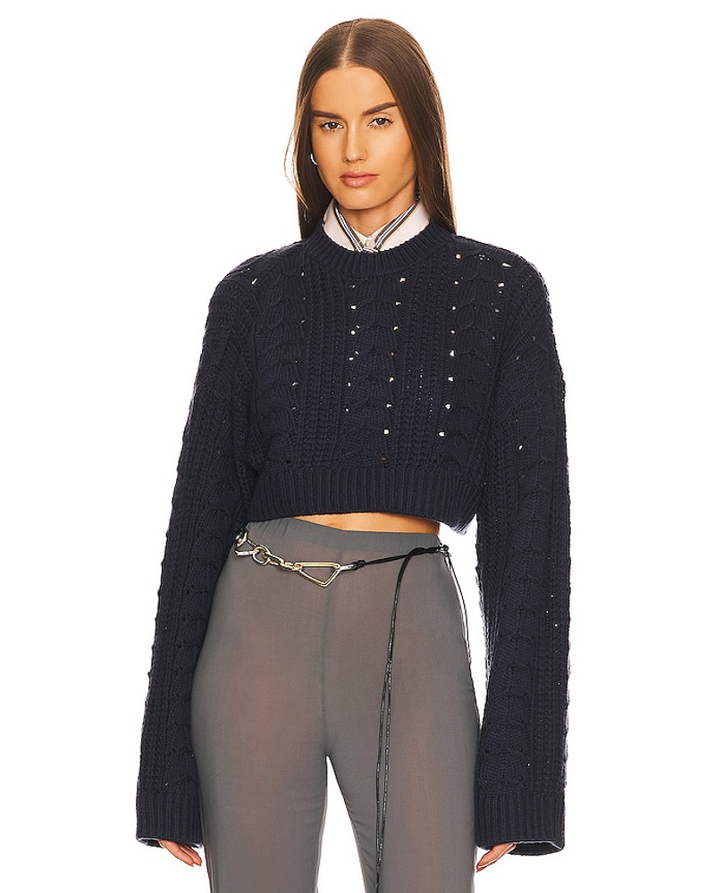 L'ACADEMIE Damen L'Academie CABLE MICRO CROPPED SWEATER DALLYCE in Navy