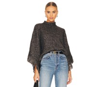 Autumn Cashmere PONCHO TWEED FRINGED in Charcoal