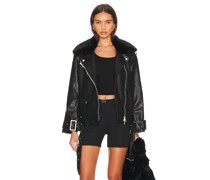 Line & Dot BIKER-JACKE AUS LEDERIMITAT in Black