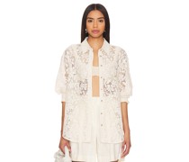 Free People BUTTON-DOWN-HEMD MIT SPITZE IN YOUR DREAMS in Beige