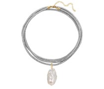 Lili Claspe Raya Pearl Wrap Necklace in Metallic Silver.