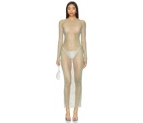 Kim Shui Fishnet Long Sleeve Dress in Nude