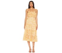 1. STATE Strapless Ruffle Maxi Dress in Orange