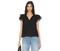1. STATE Flutter Sleeve Tie Neck Top in Black
