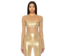 Norma Kamali Long Sleeve Crewneck Dash Applique Top in Metallic Gold