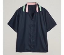 Skala Knit Collar Tencel Shirt Navy
