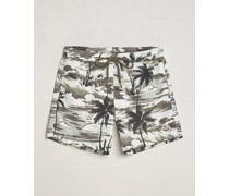 Palm Printed Swim Shorts White/Olive