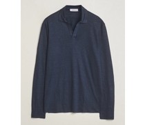 Washed Leinen Long Sleeve Polo Navy
