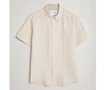 Kris Leinen Striped Kurzarm Shirt Sand/Ivory