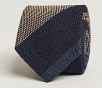 Silk Grenadine 8cm Block gestreift Krawatte Navy/Blue/Beig