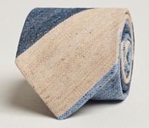 Silk/Leinen/Baumwoll Block gestreift 8cm Krawatte Navy/Blue/B