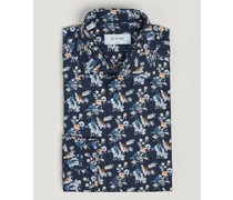 Slim Fit Twill Printed Flower Shirt Navy Blue