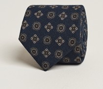 Woll Flannel 8cm Printed Medallion Krawatte Navy