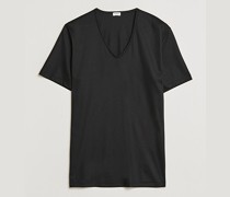 Sea Island Baumwoll V-Neck T-Shirt Black