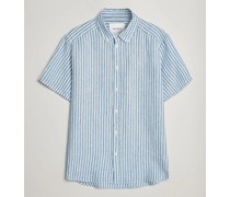 Kris Leinen Striped Kurzarm Shirt Blue/Ivory