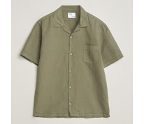 Baumwoll/Leinen Kurzarm Shirt Dusty Olive