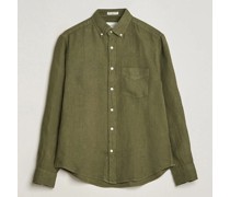 Regular Fit Garment Dyed Leinen Shirt Juniper Green