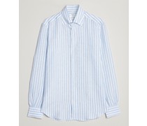 Soft Leinen Buttondownhemd Light Blue Stripe