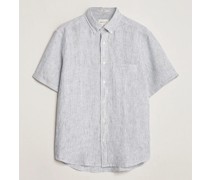 Regular Fit Striped Leinen Kurzarm Shirt White/Blue