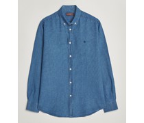 Baumwoll /Leinen Indigo Buttondownhemd Medium Blue
