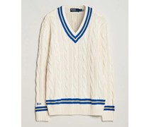 Cricket Baumwoll V-Neck Sweater Cream/Navy Stripe