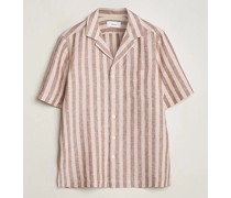 Striped Kurzarm Leinen Shirt Beige/Red