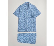 Shortie Printed Baumwoll Pyjama Set Blue