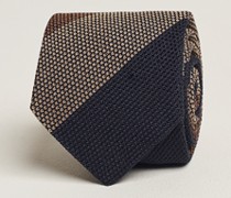 Silk Grenadine 8cm Block gestreift Krawatte Brown/Navy/Bei