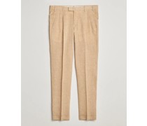 Slim Fit Pleated Leinenhose Light