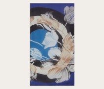 Schal mit Tulpen Print BLUE/BEIGE
