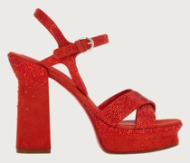 Sandalen mit Plateausohle und Kristallen mit Degradé Optik Feuer