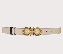 Adjustable and reversible Gancini belt Beige