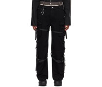 Black Double Waist Cargo Pants