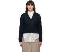 Navy Mohair Cable Knit Cardigan
