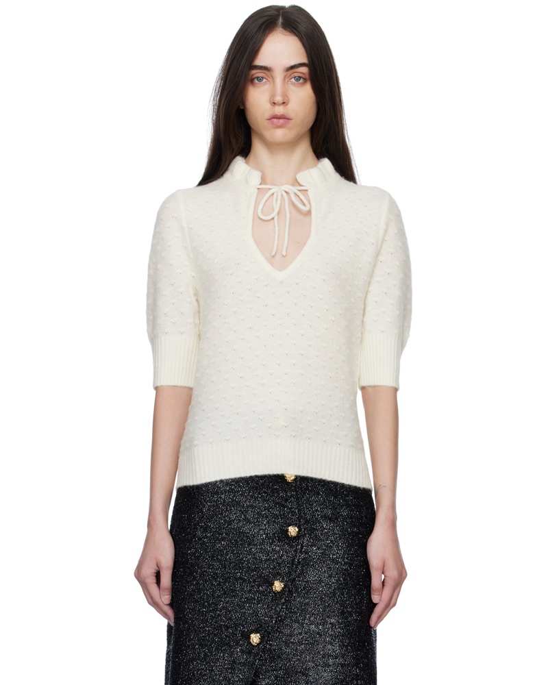 Ganni Damen Off-White Ruffled Blouse