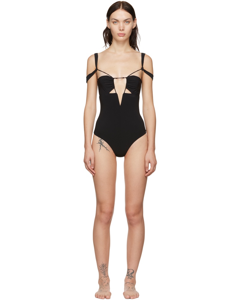 Nensi Dojaka Damen Black Cutout One-Piece Swimsuit