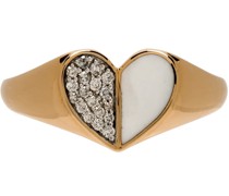 Gold & White Ceramic Pavé Folded Heart Ring