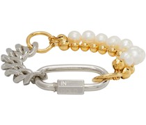 Silver & Gold Pearl Cuban Link Bracelet