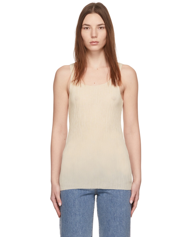 AMOMENTO Damen Off-White Crépon Tank Top