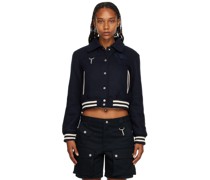 Navy Embroidered Bomber Jacket