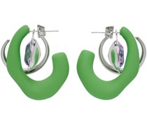 Silver & Green Marshmallow Hoop Earrings