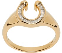 Gold Baguette Horseshoe Signet Diamond Ring