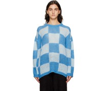 SSENSE Exclusive Gray & Blue Chessboard Check Sweater